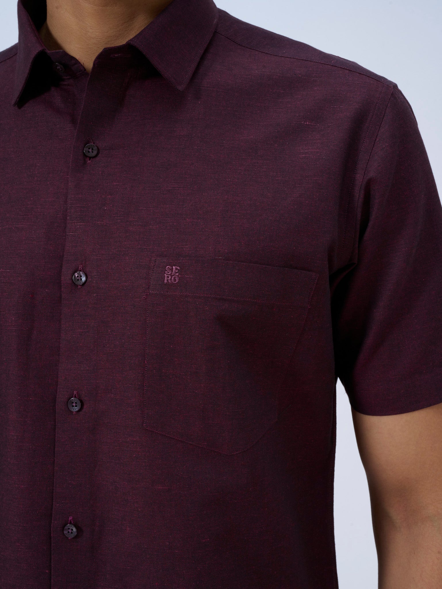 Dark Plum Cotton Linen Half Sleeve Shirt