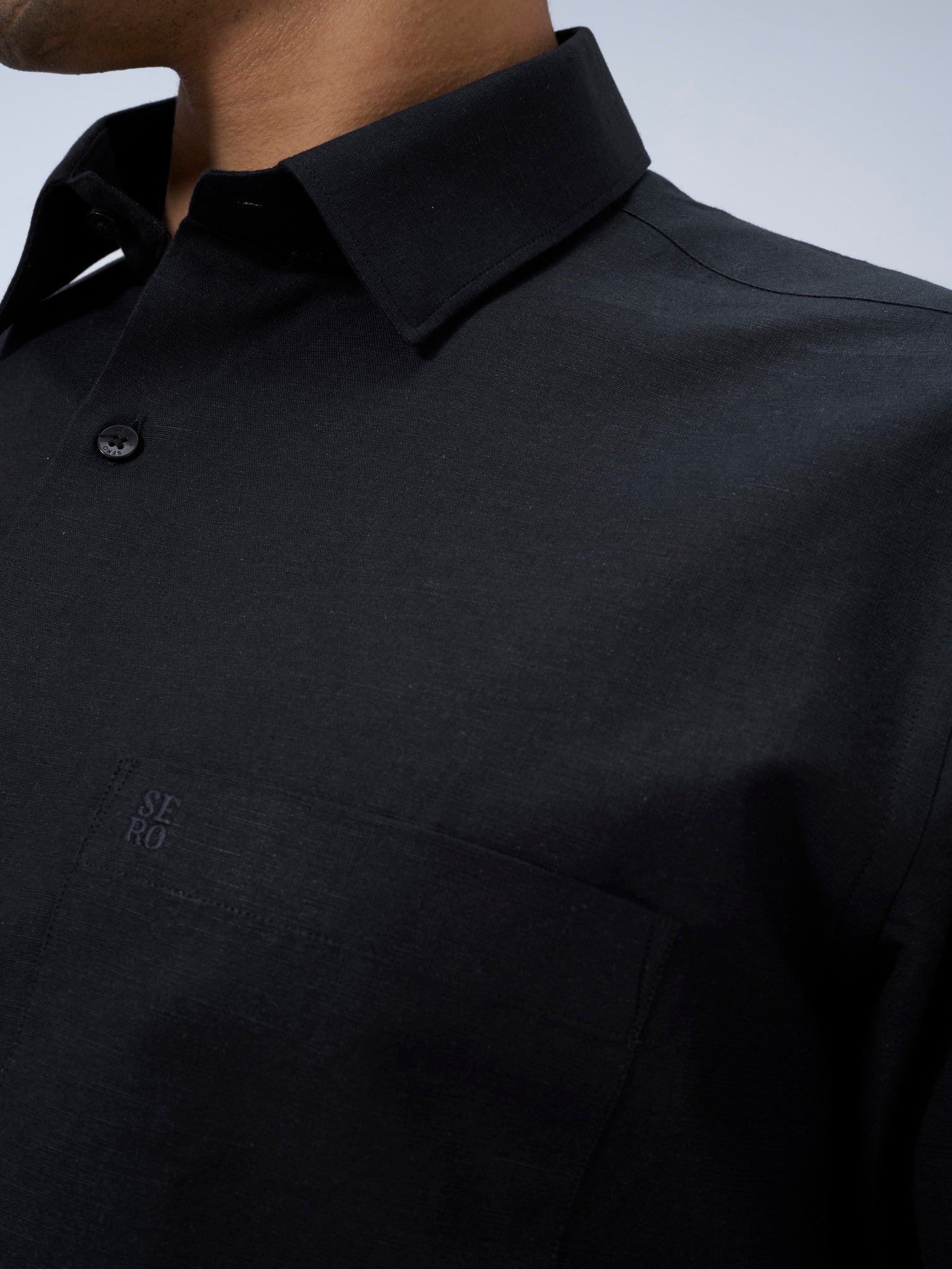 Midnight Black Cotton Linen Half Sleeve Shirt
