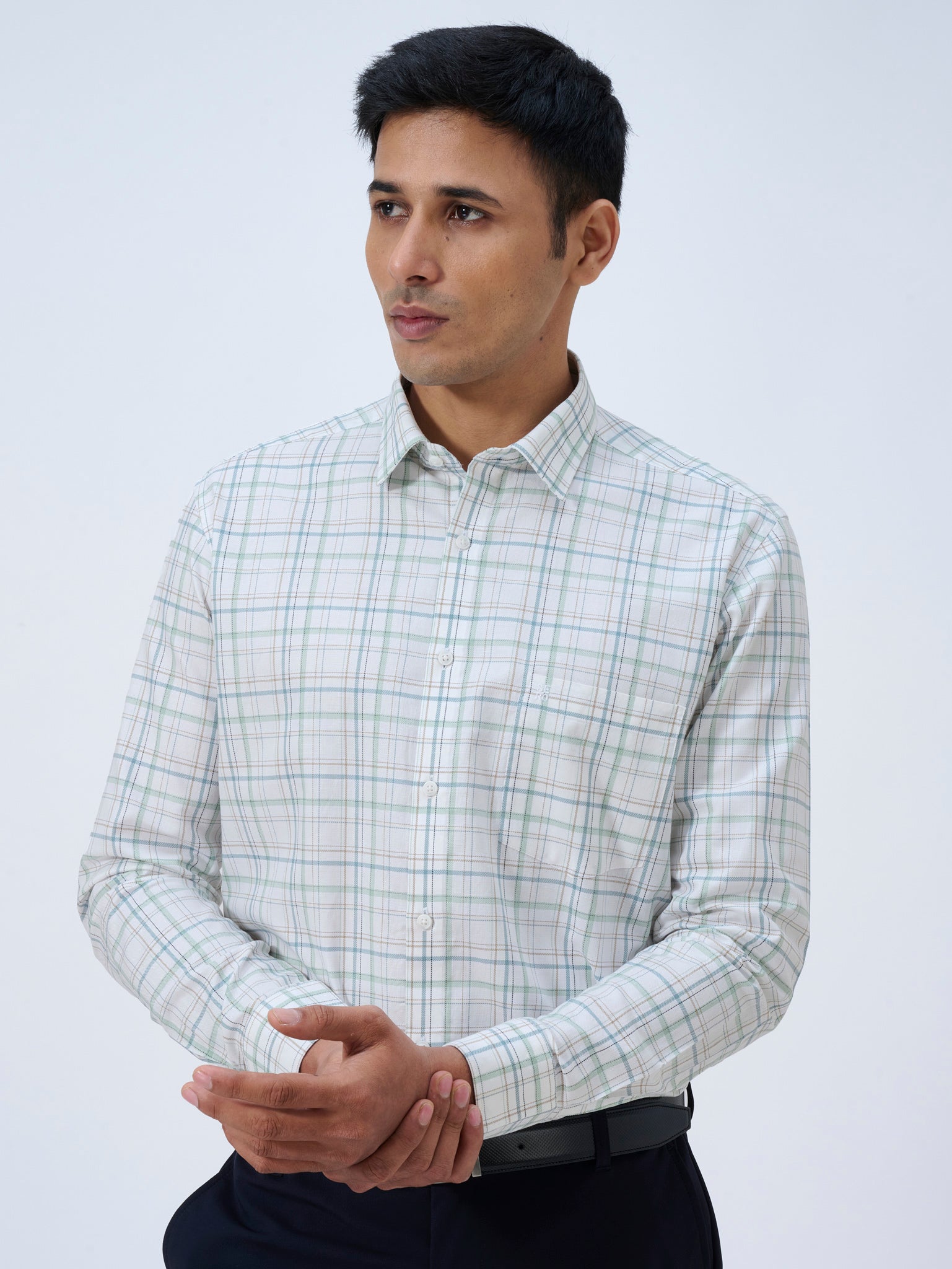 Powder White Graph Check Shirt