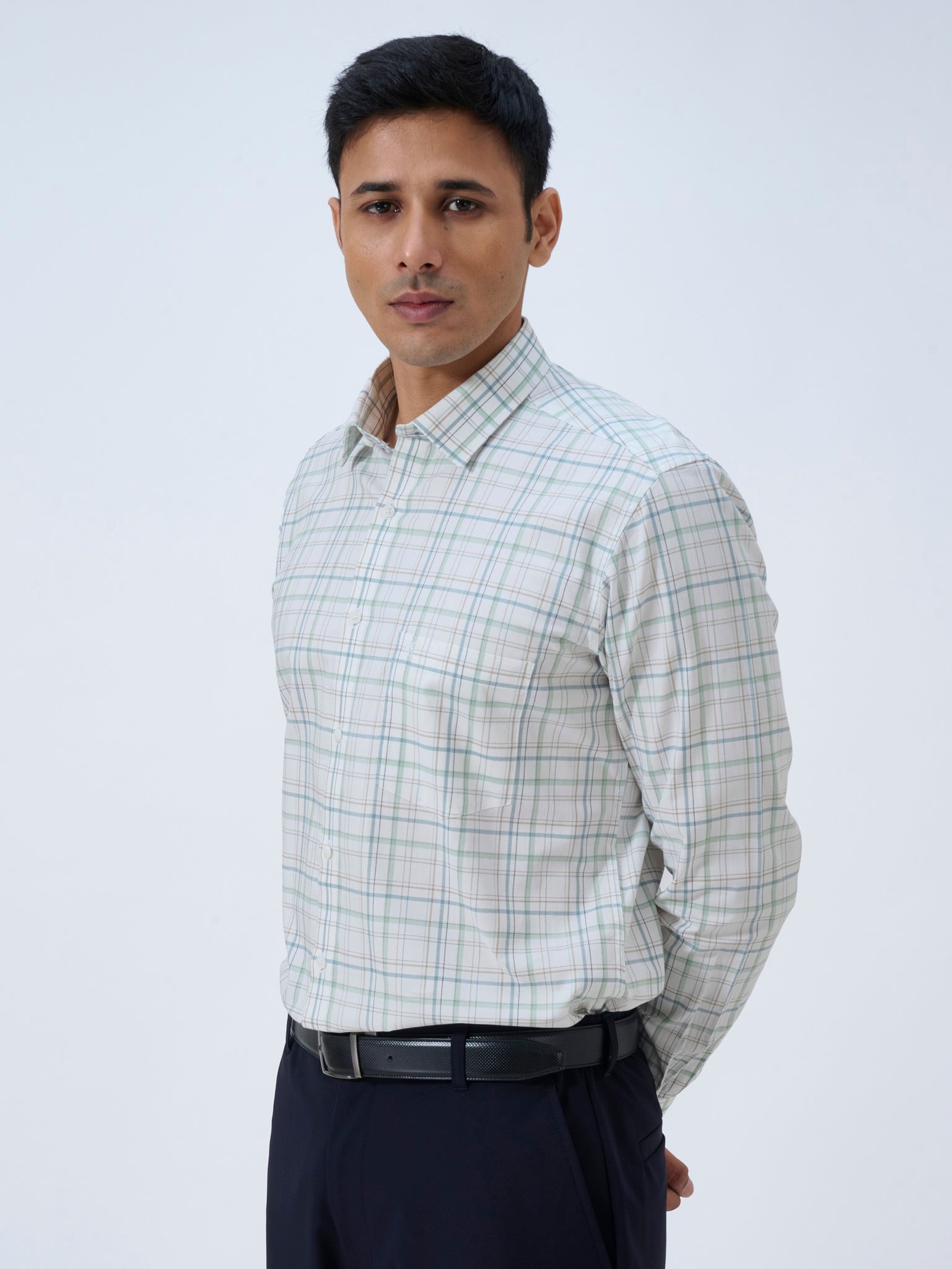 Powder White Graph Check Shirt