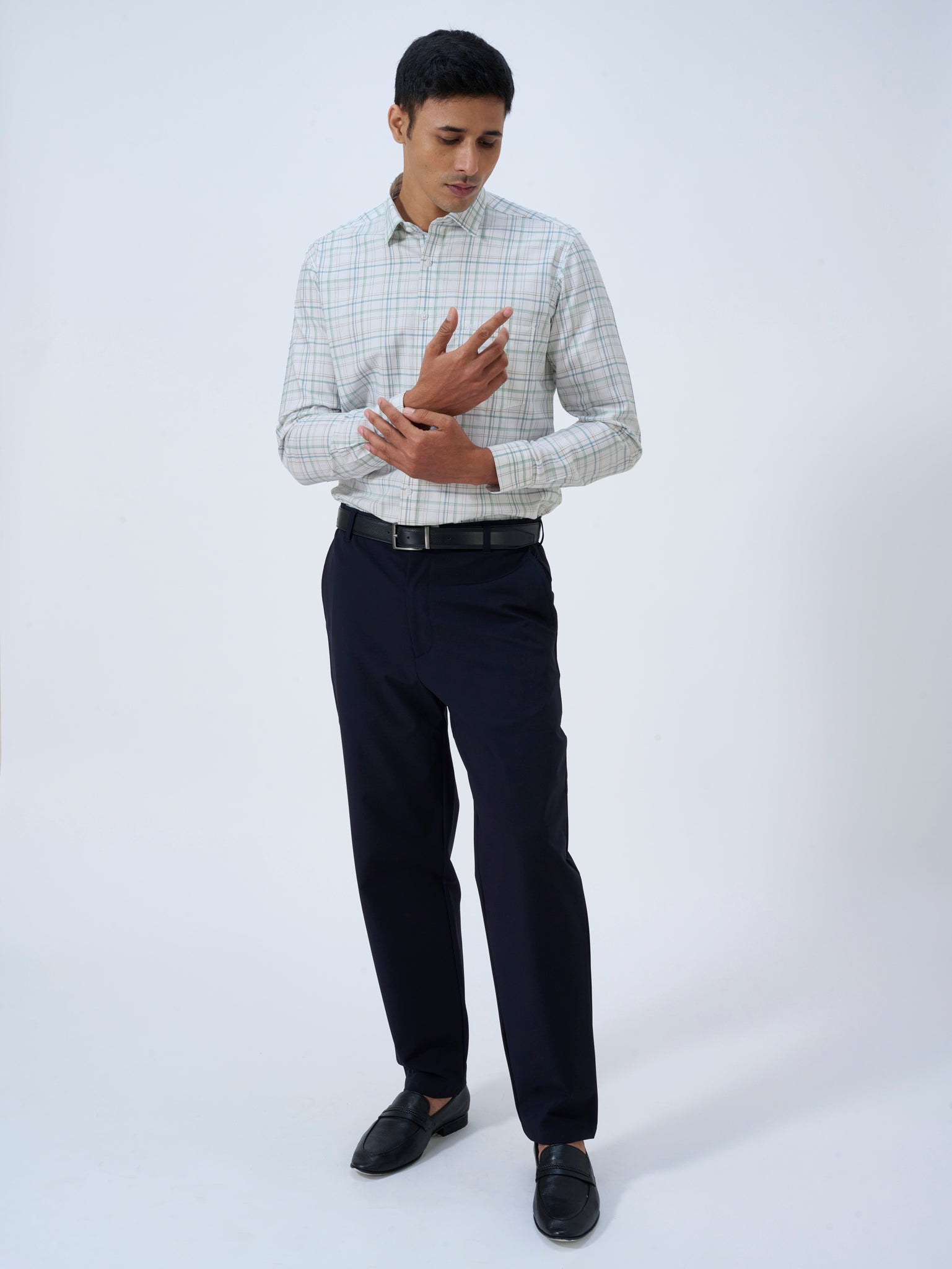 Powder White Graph Check Shirt
