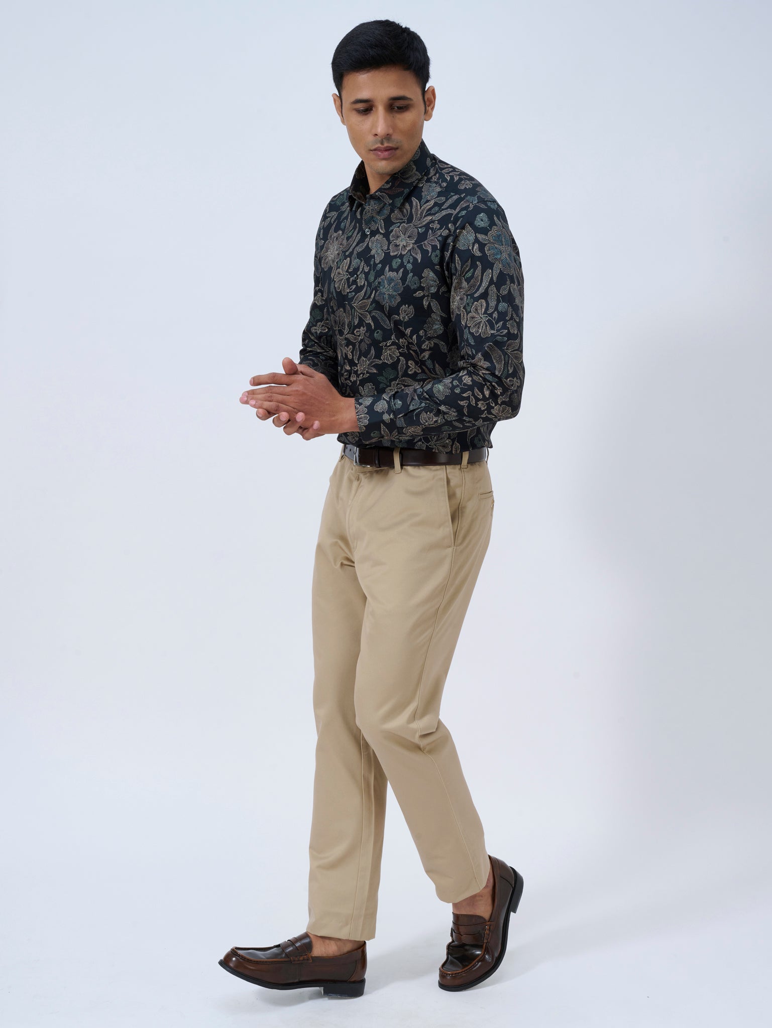 Raisin Black Satin Print Shirt