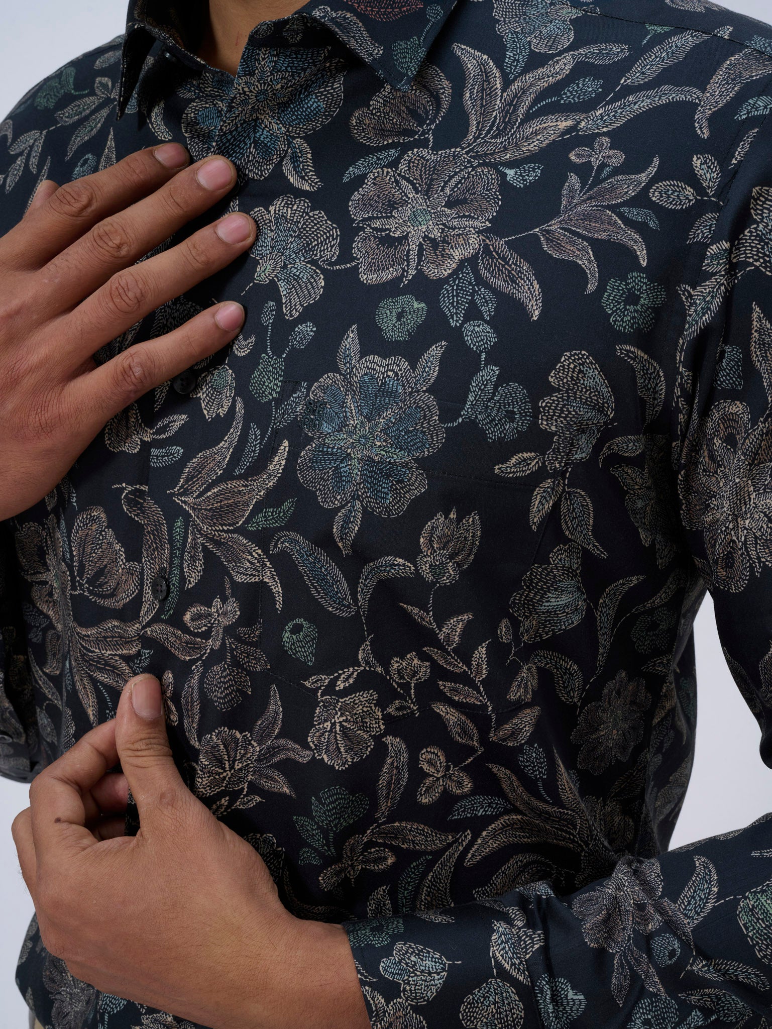 Raisin Black Satin Print Shirt