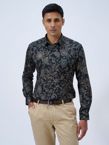 Raisin Black Satin Print Shirt