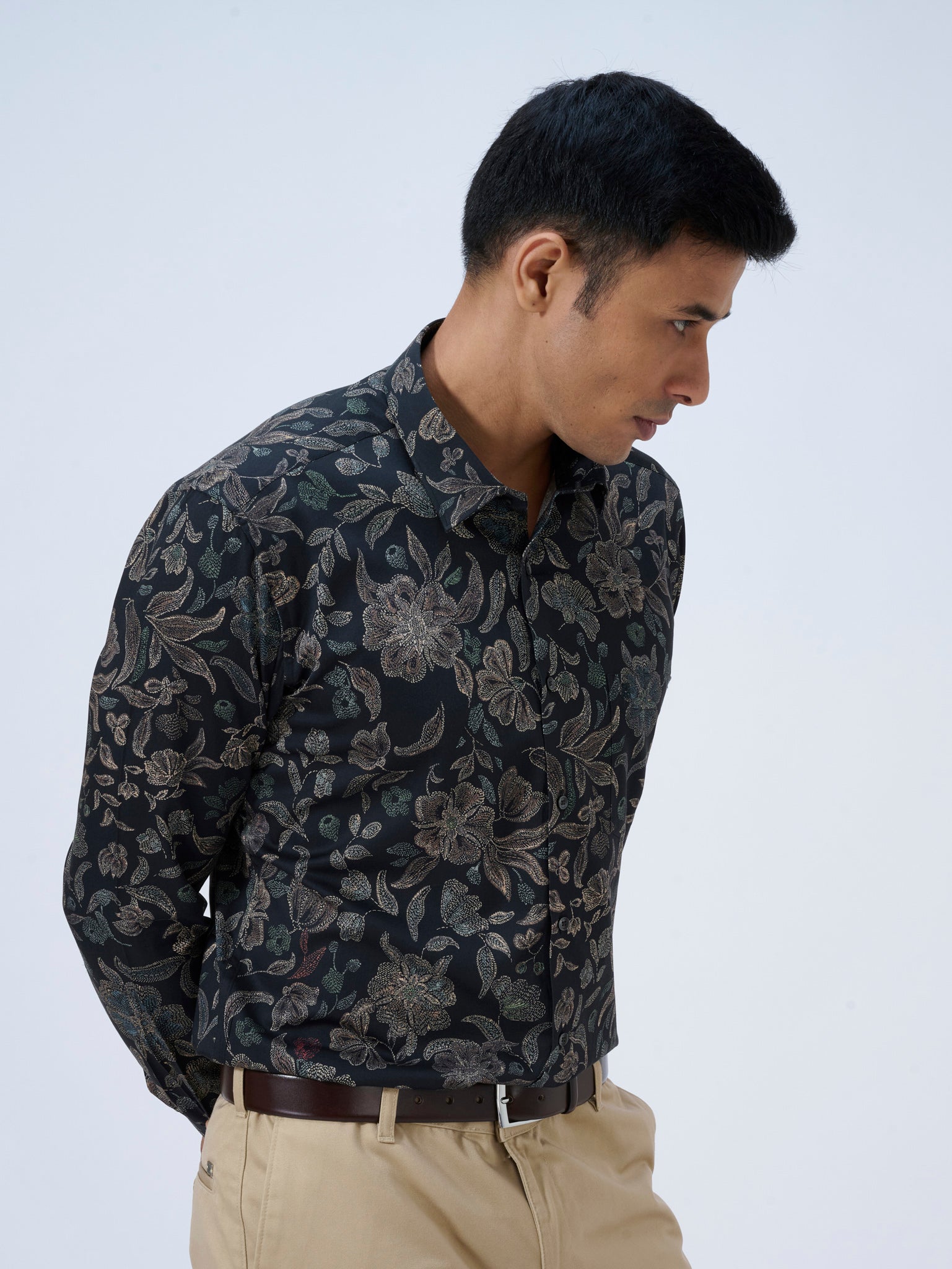 Raisin Black Satin Print Shirt
