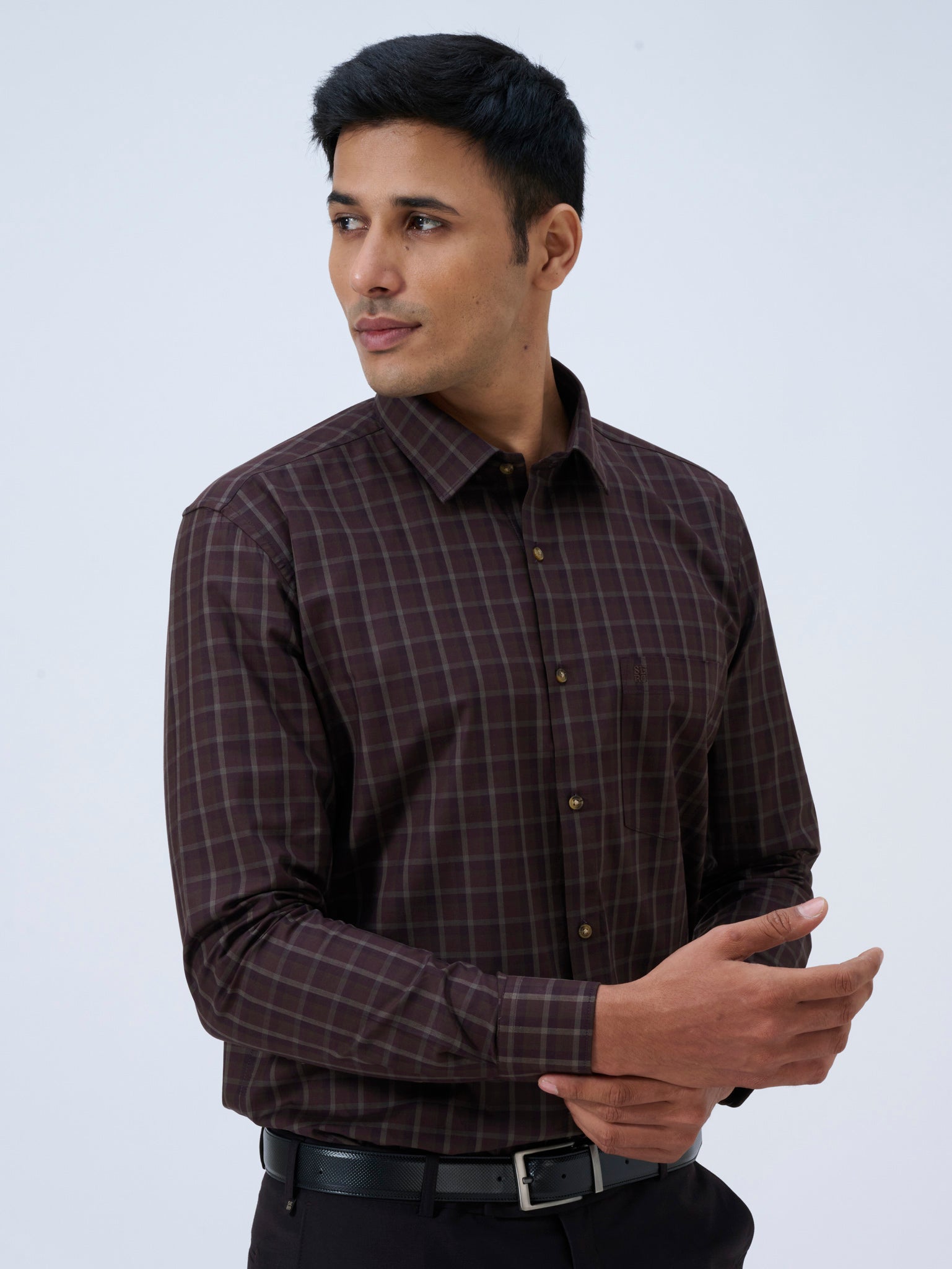 Dark Wood Windowpane Shirt