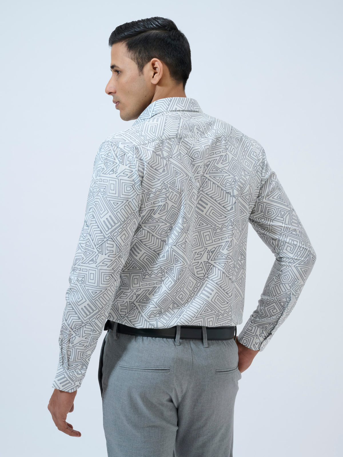 White Geometric Print Shirt