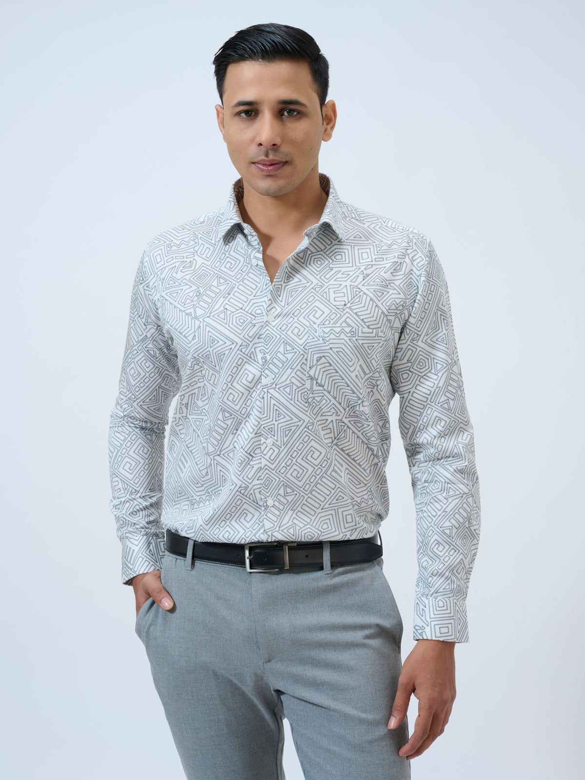 White Geometric Print Shirt