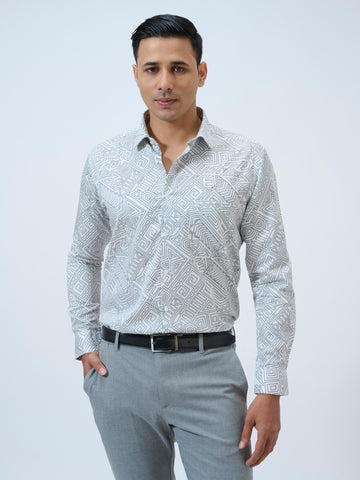 White Geometric Print Shirt