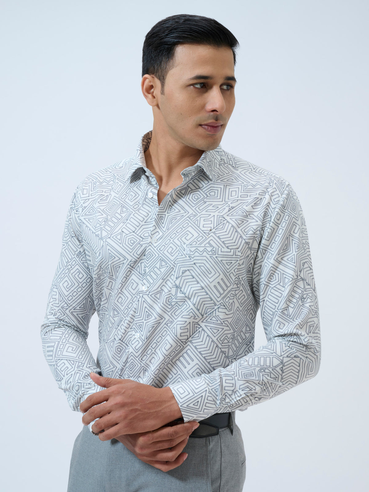 White Geometric Print Shirt