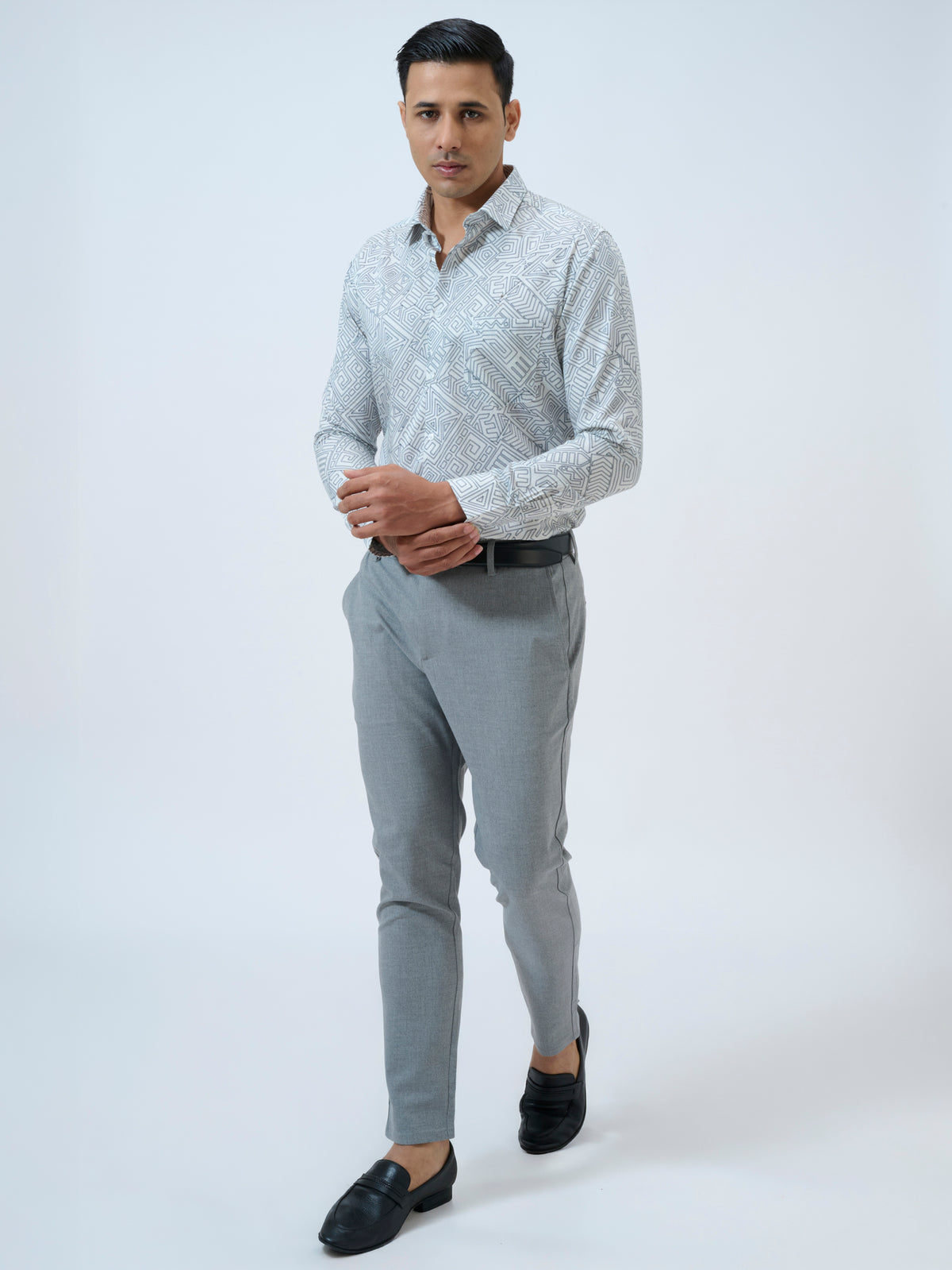White Geometric Print Shirt