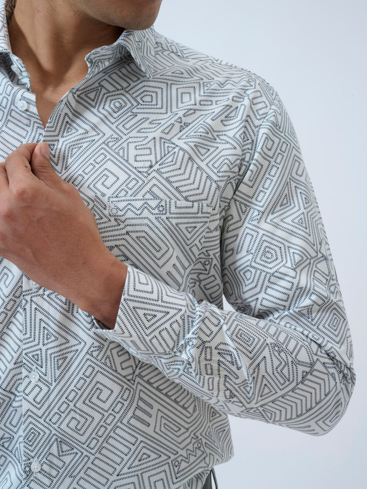 White Geometric Print Shirt
