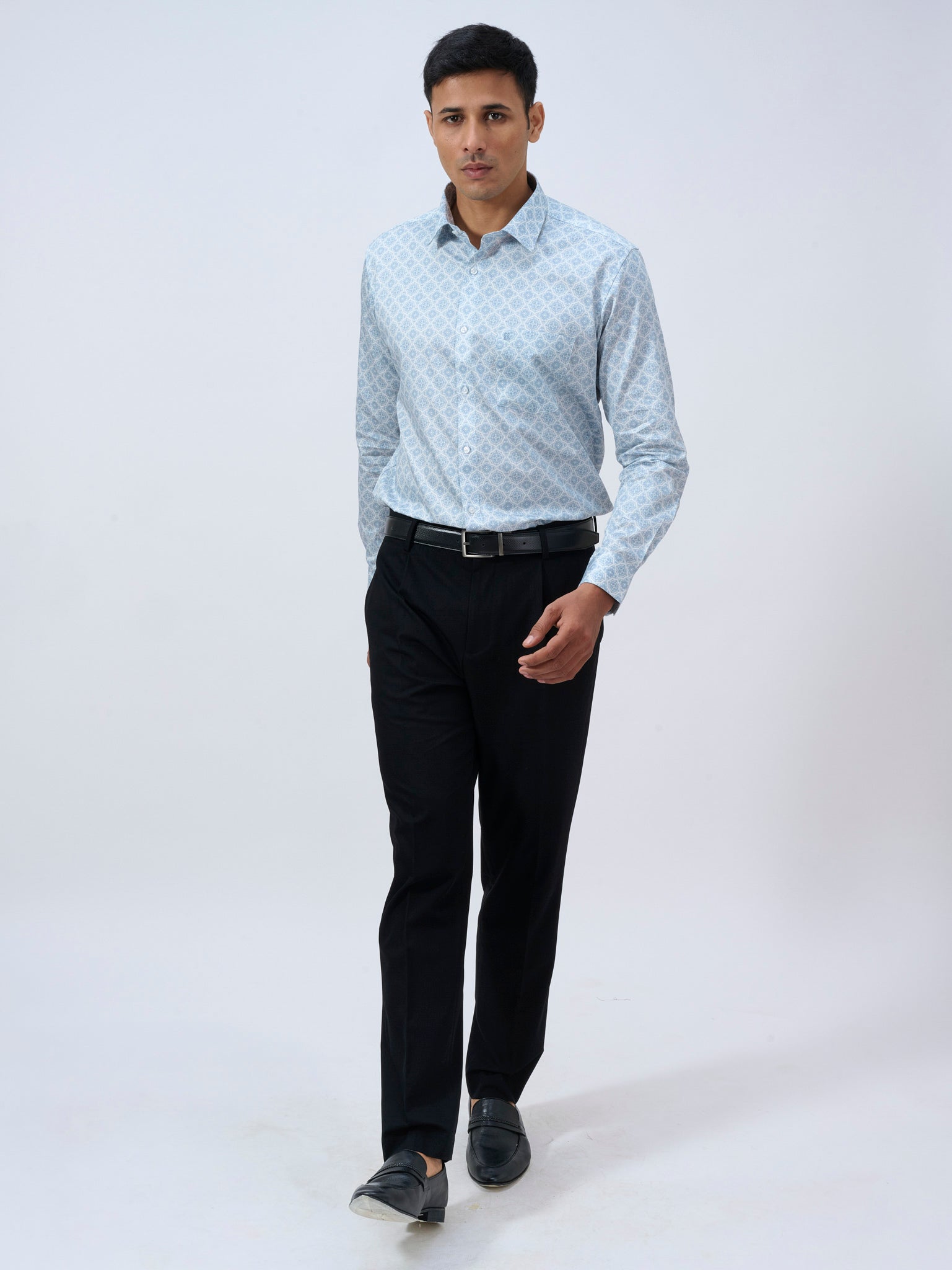 Cloud Blue Mosaic Print Shirt