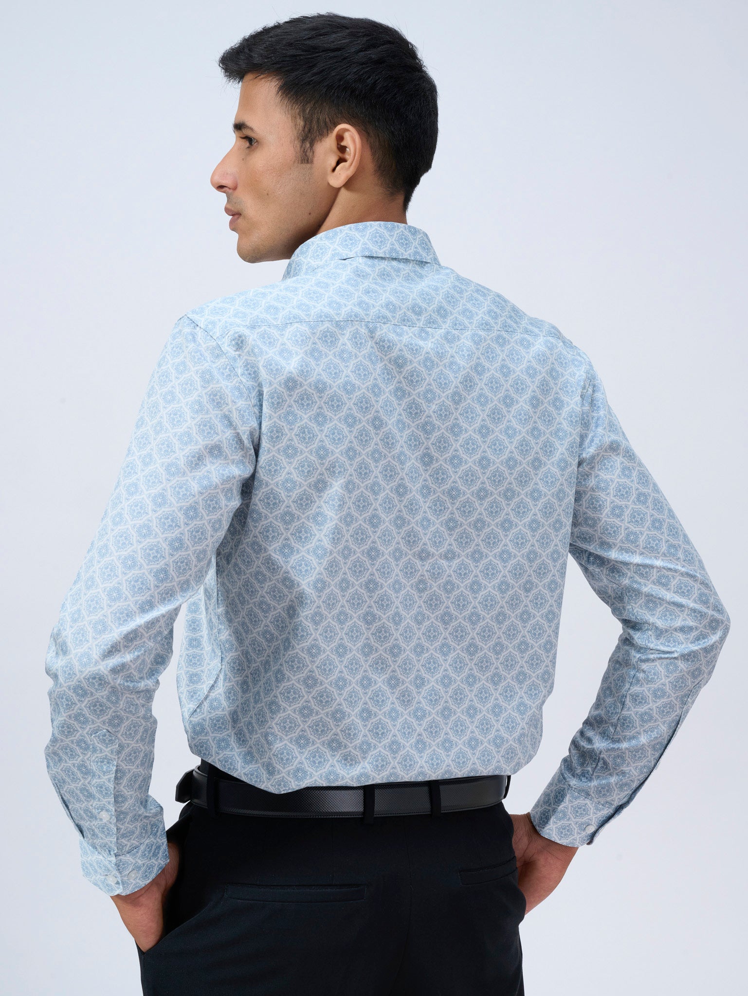 Cloud Blue Mosaic Print Shirt