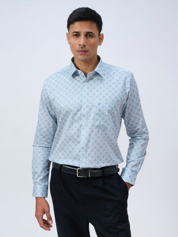 Cloud Blue Mosaic Print Shirt
