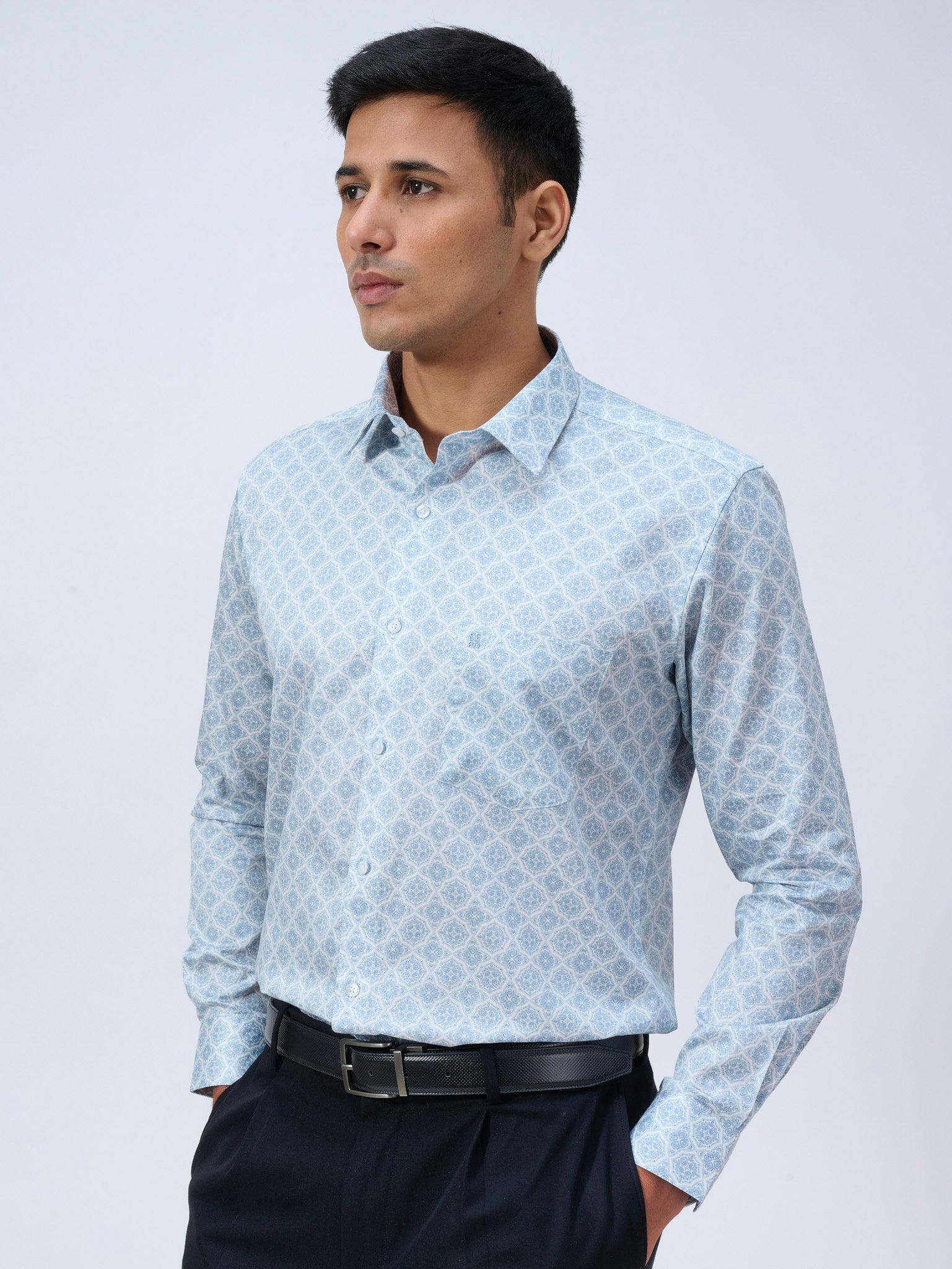 Cloud Blue Mosaic Print Shirt