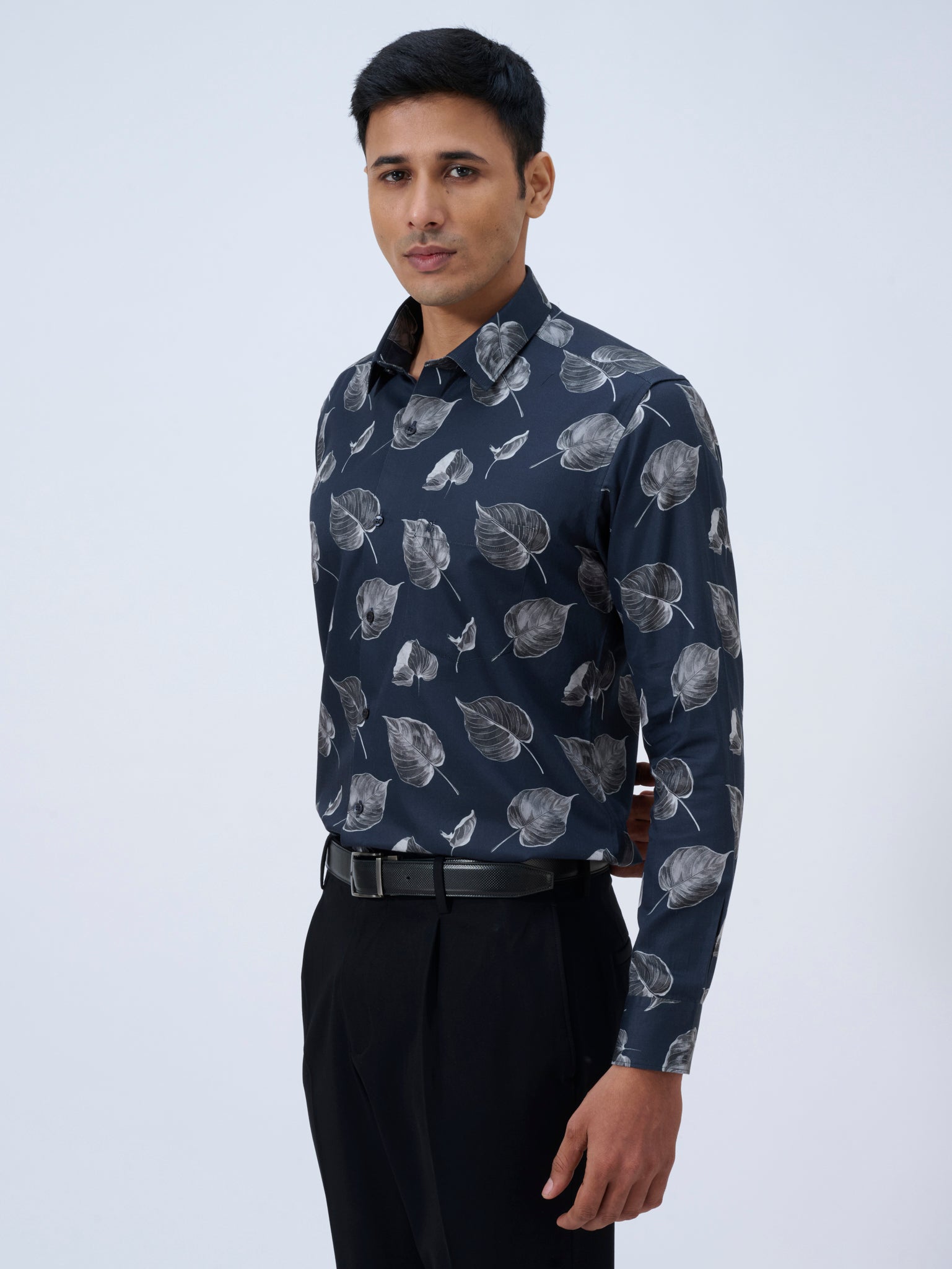 Imperial Blue Leaf Print Shirt