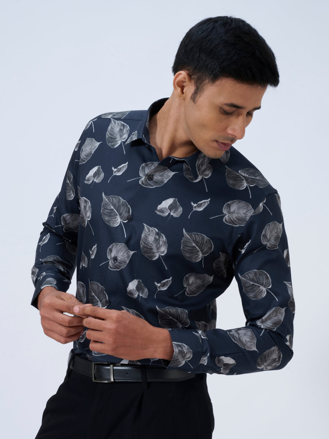 Imperial Blue Leaf Print Shirt