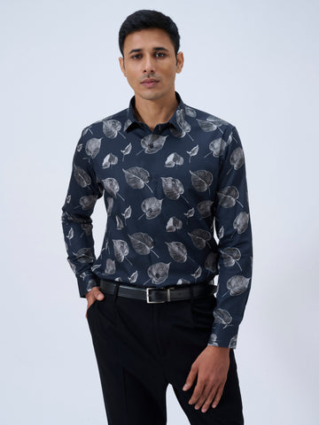 Imperial Blue Leaf Print Shirt