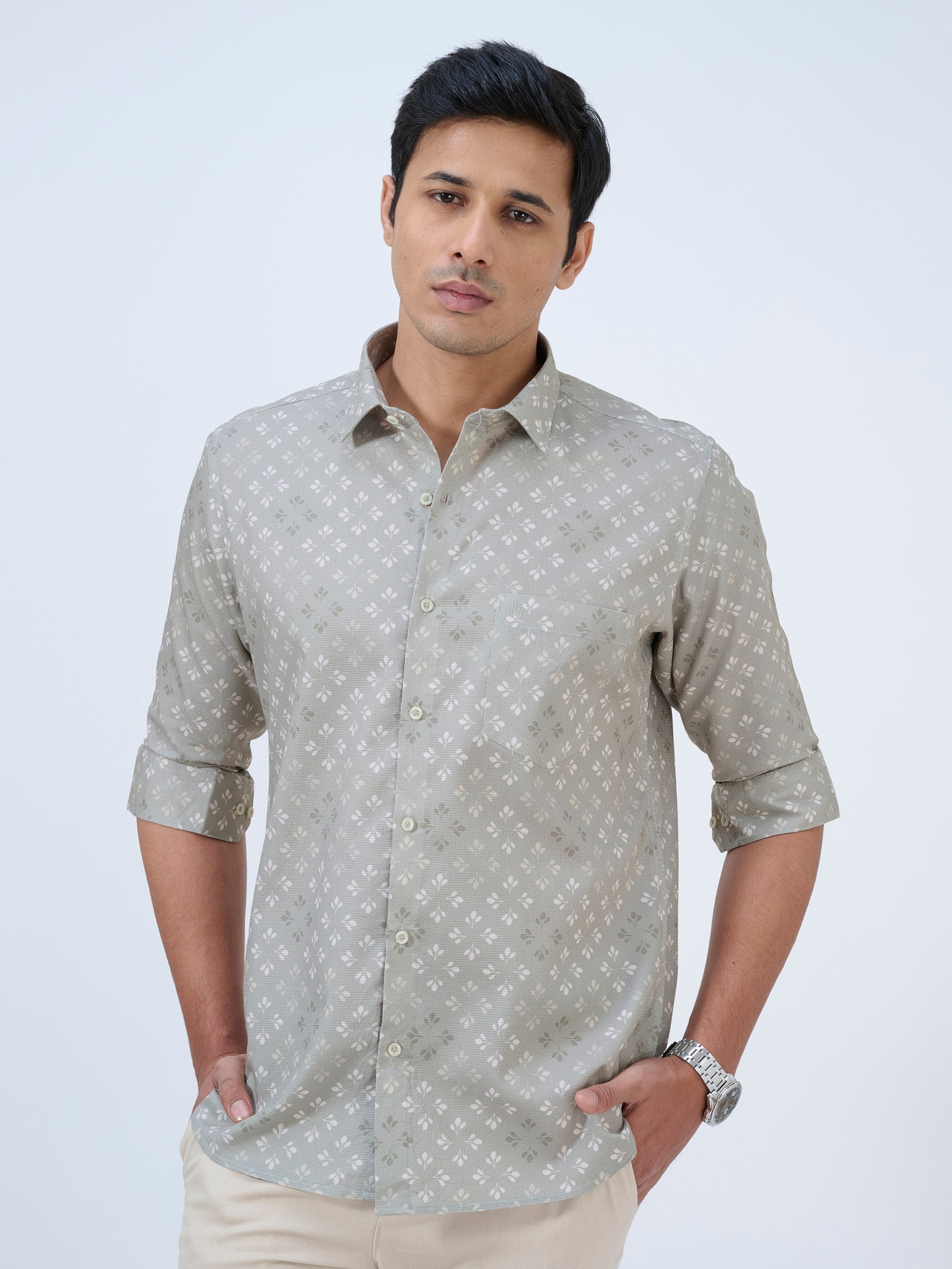 Squirrel Grey Leaf Print Shirt