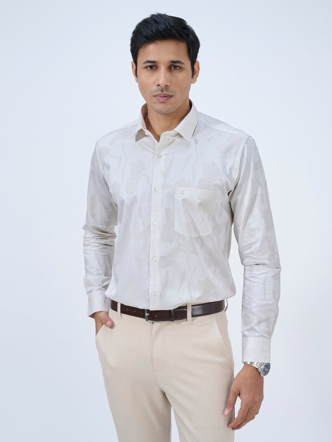 Sand White Jacquard Shirt