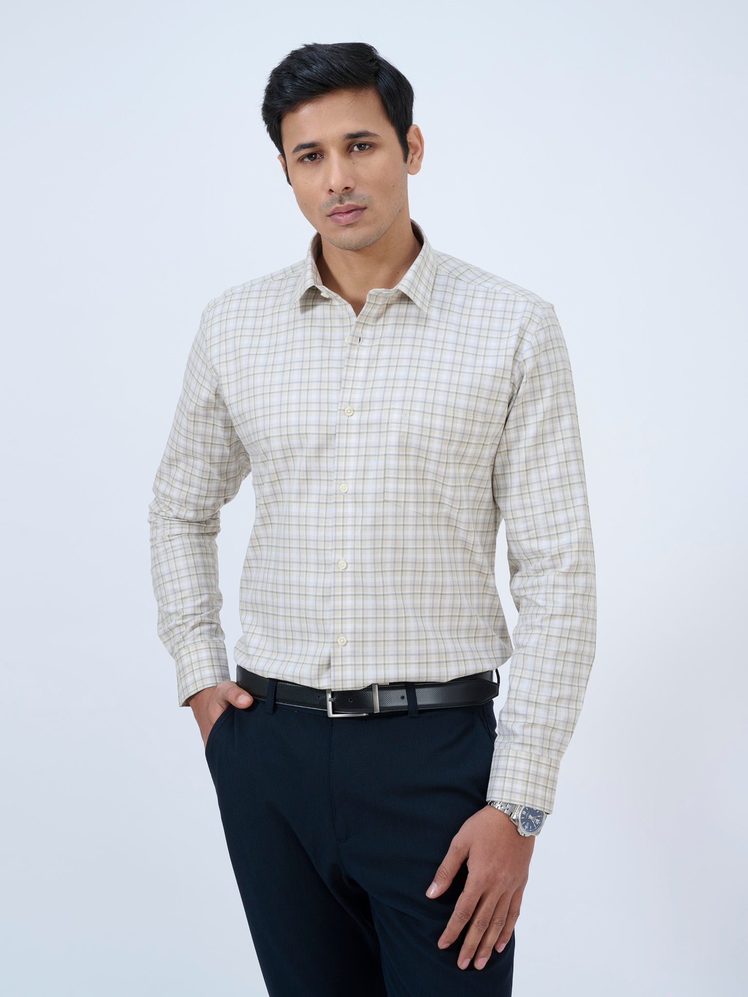 Peach Cream Checks Shirt