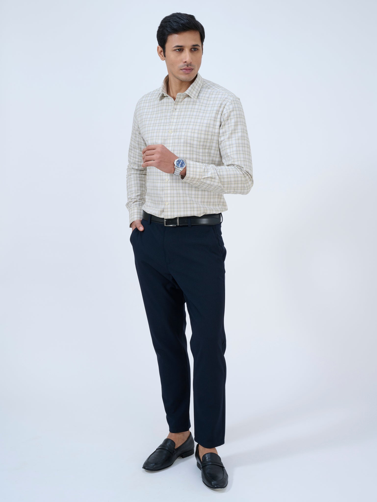 Peach Cream Checks Shirt