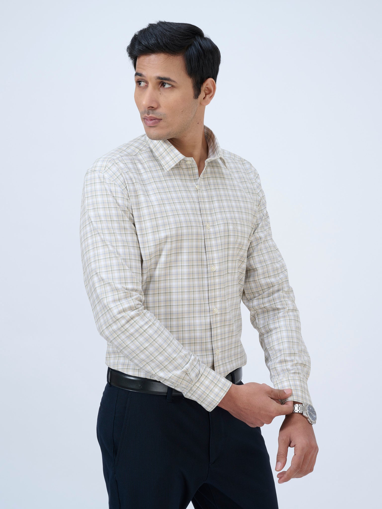 Peach Cream Checks Shirt