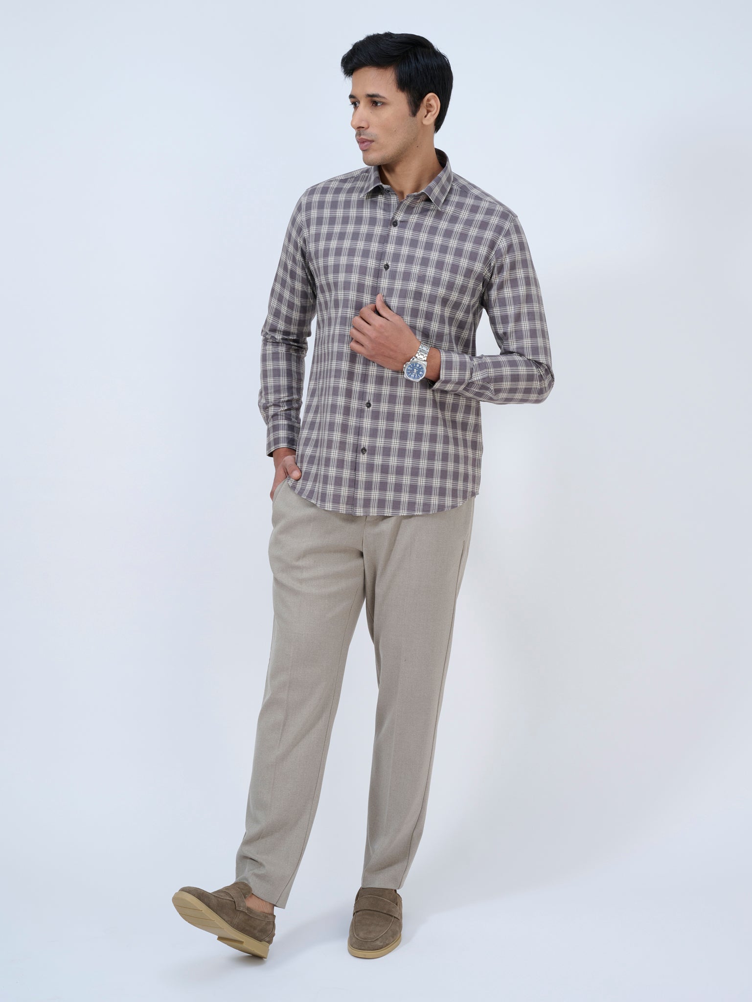 Purple Grey Multi-Check Shirt