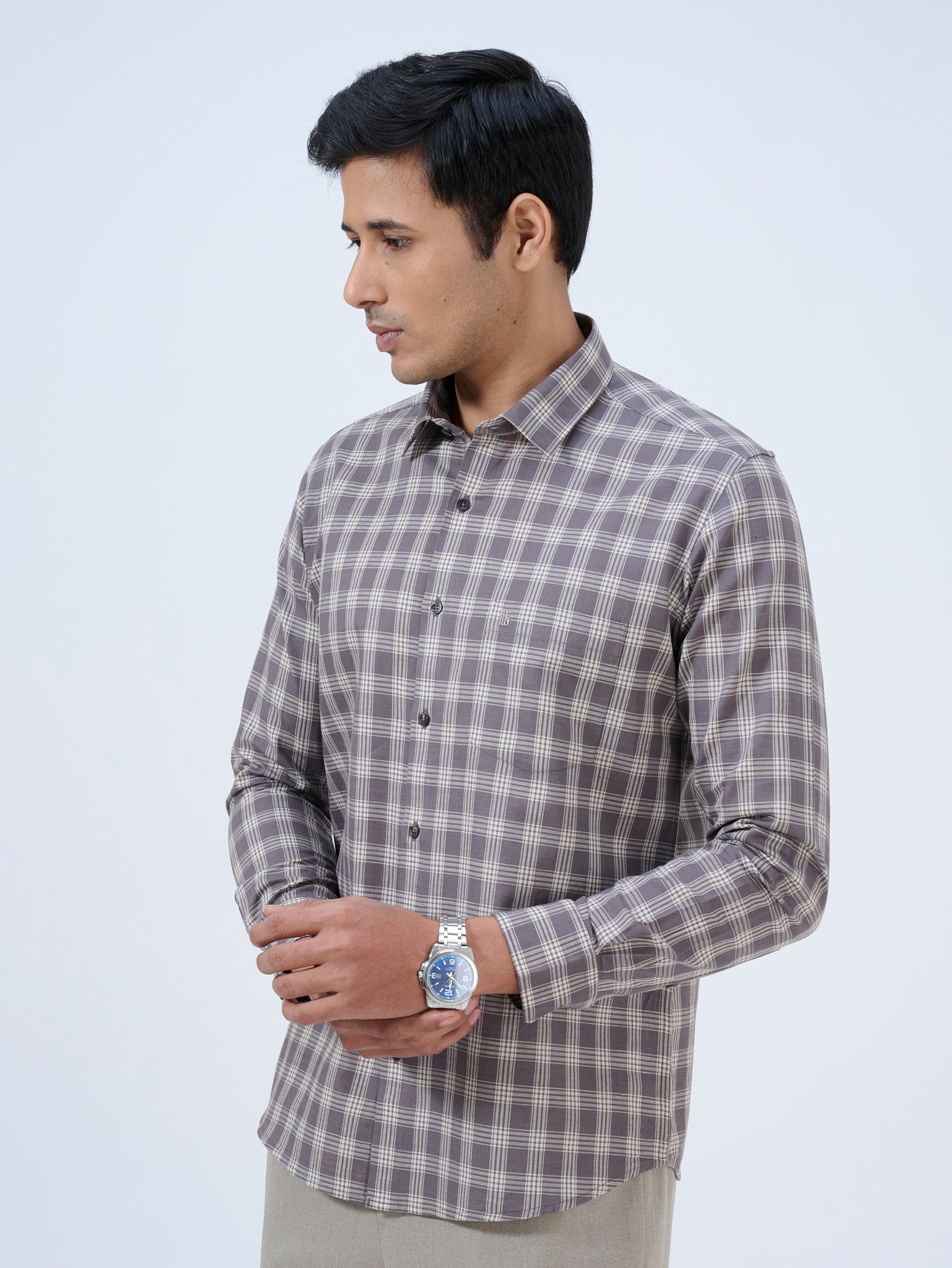 Purple Grey Multi-Check Shirt