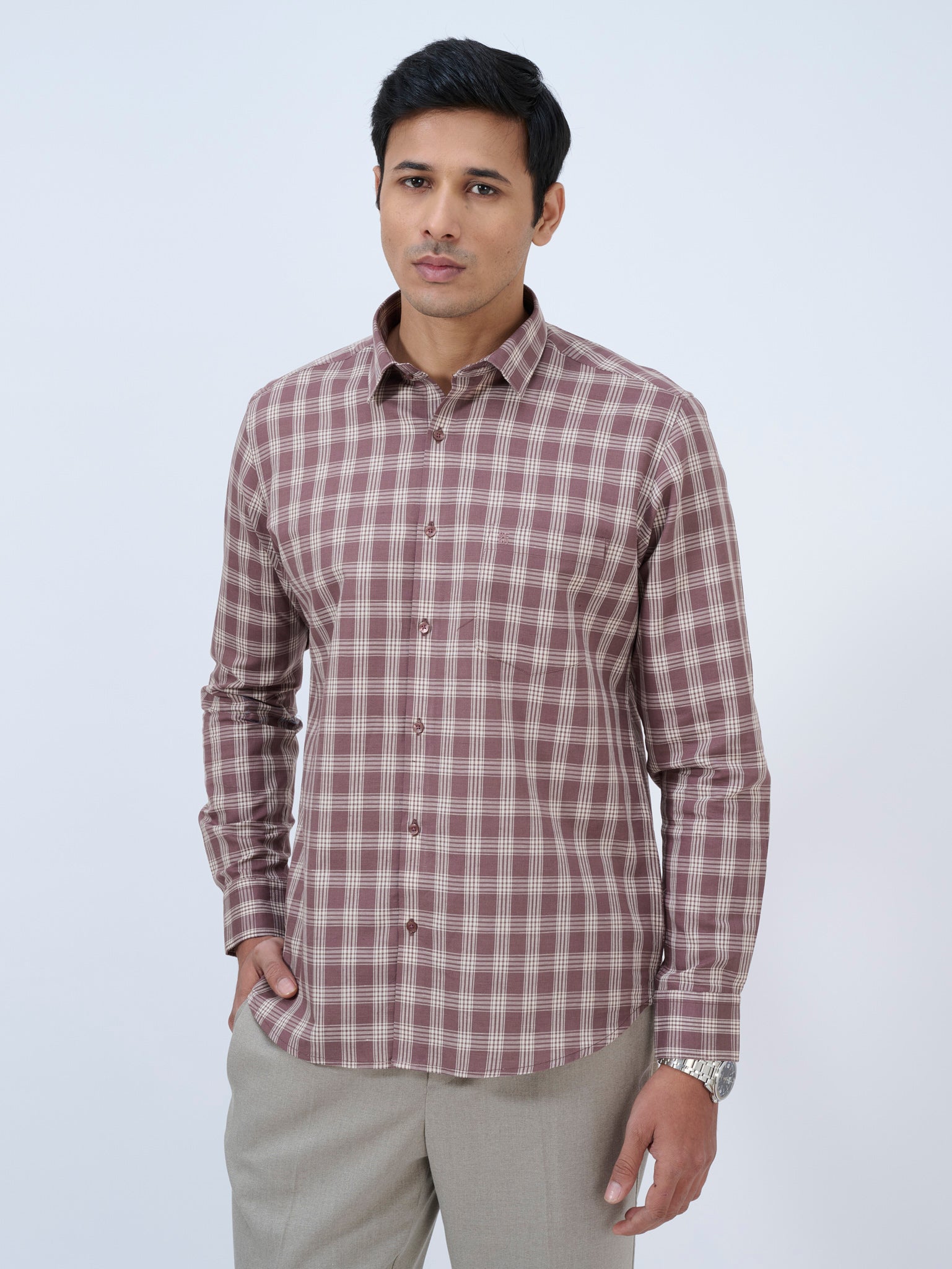 Rose Taupe Checks Shirt