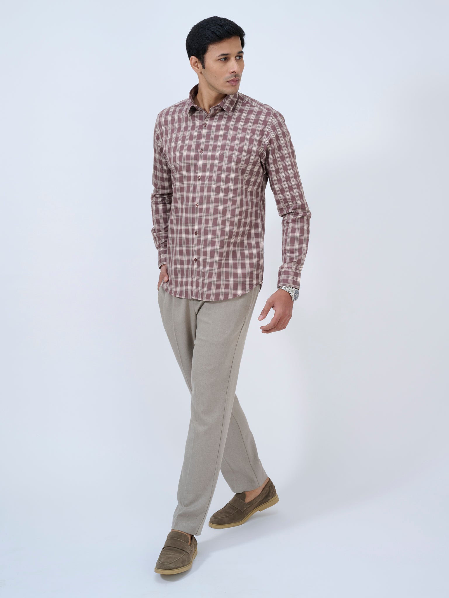 Rose Taupe Checks Shirt