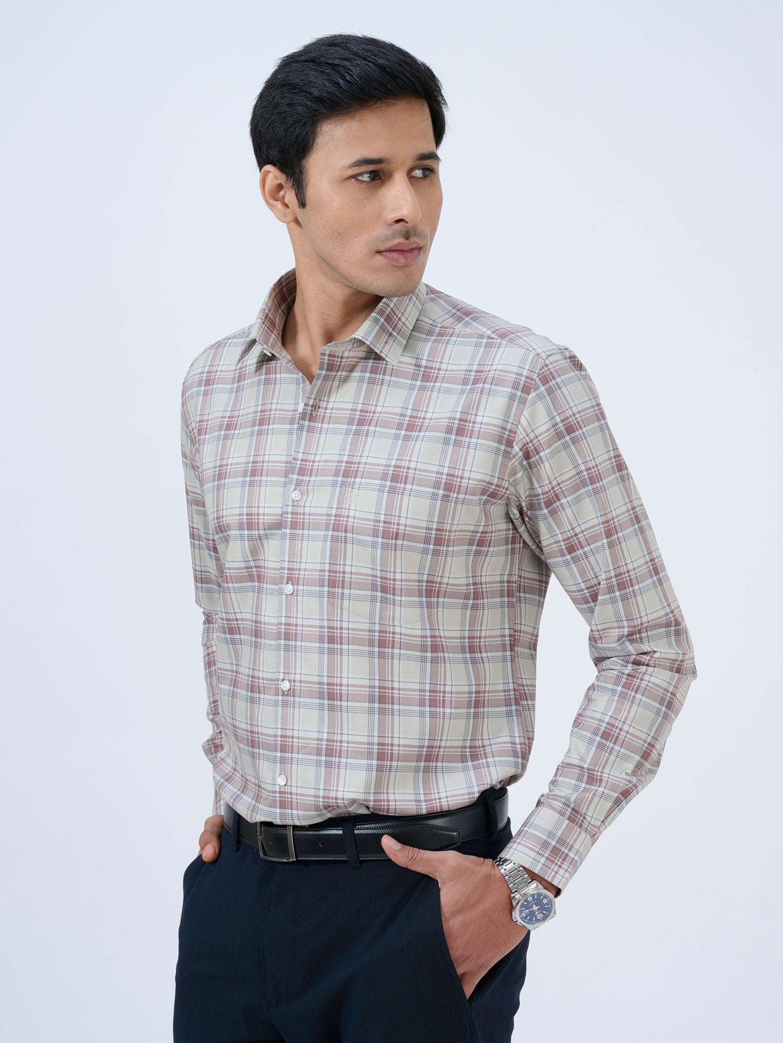 Chalk Beige Plaid Shirt