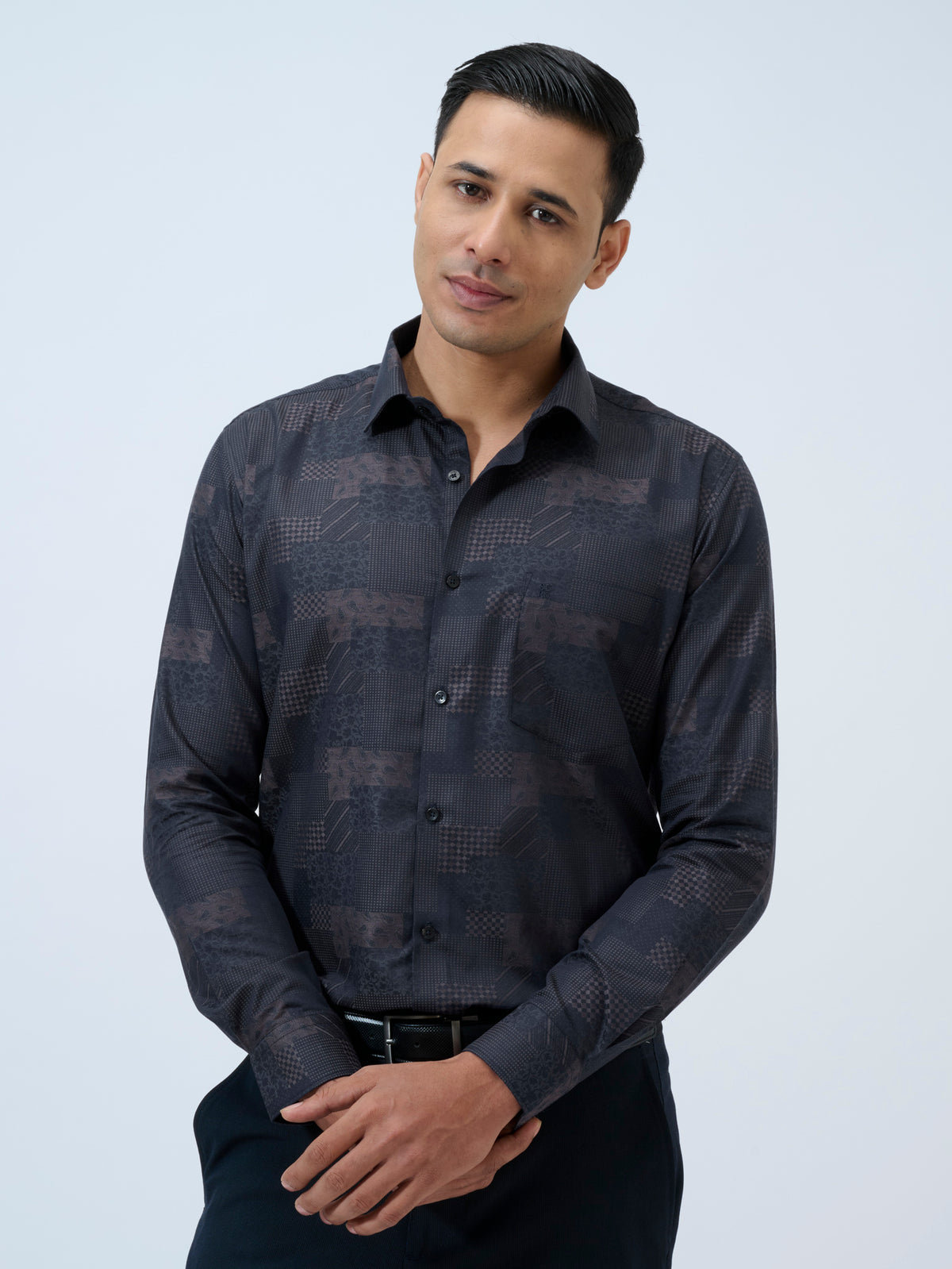 Blue Graphite Patchwork Shirt