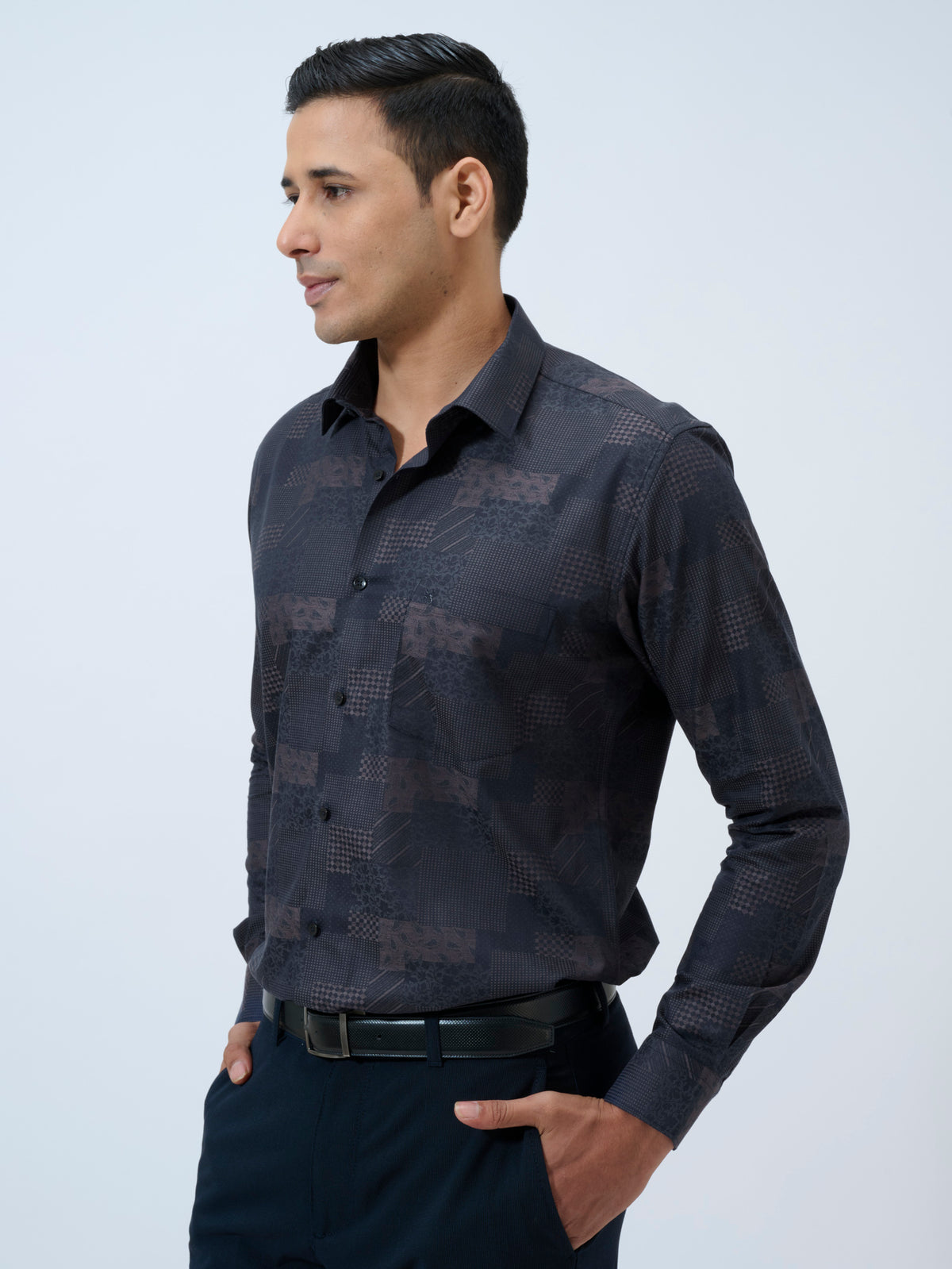 Blue Graphite Patchwork Shirt