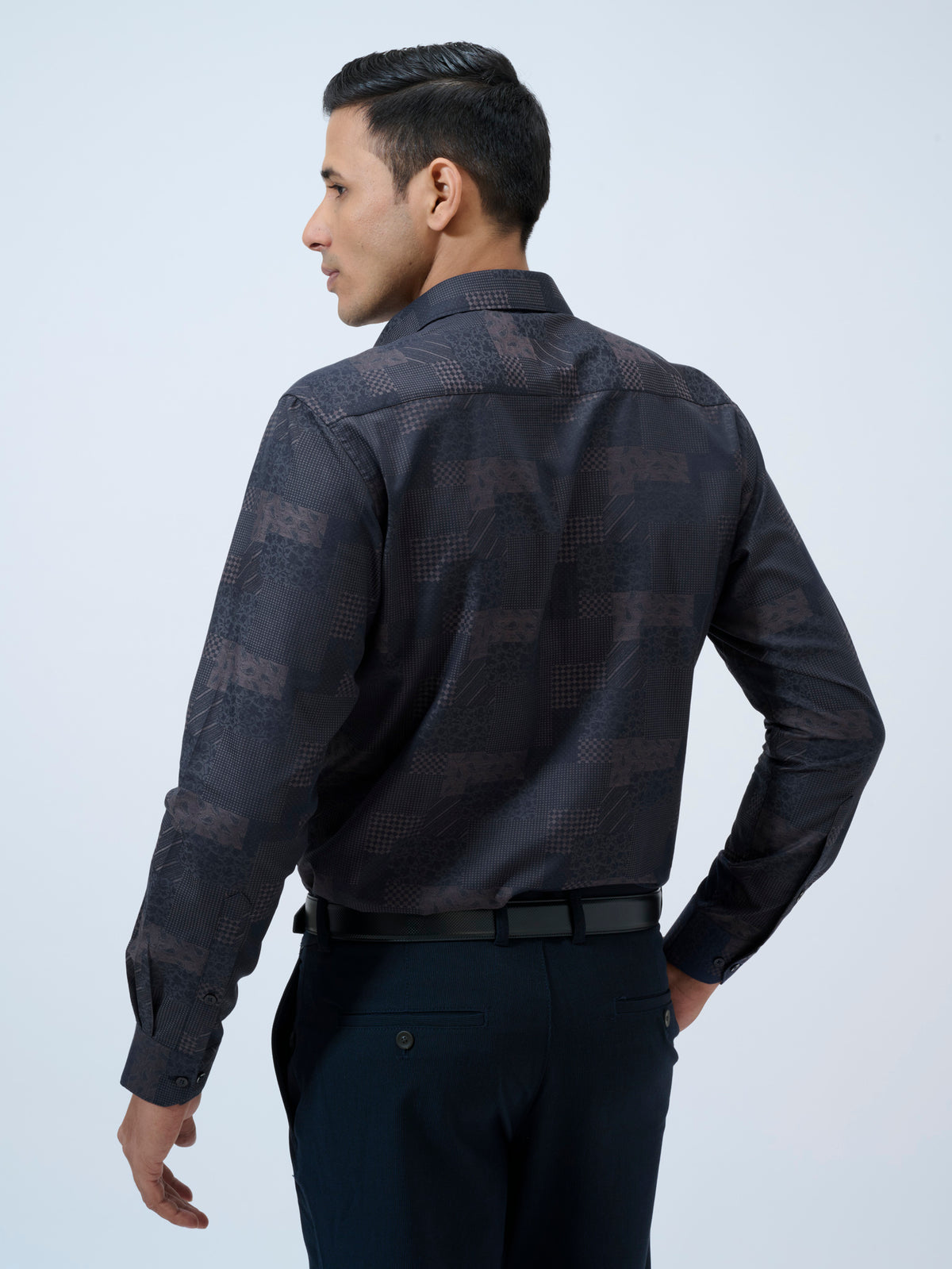 Blue Graphite Patchwork Shirt