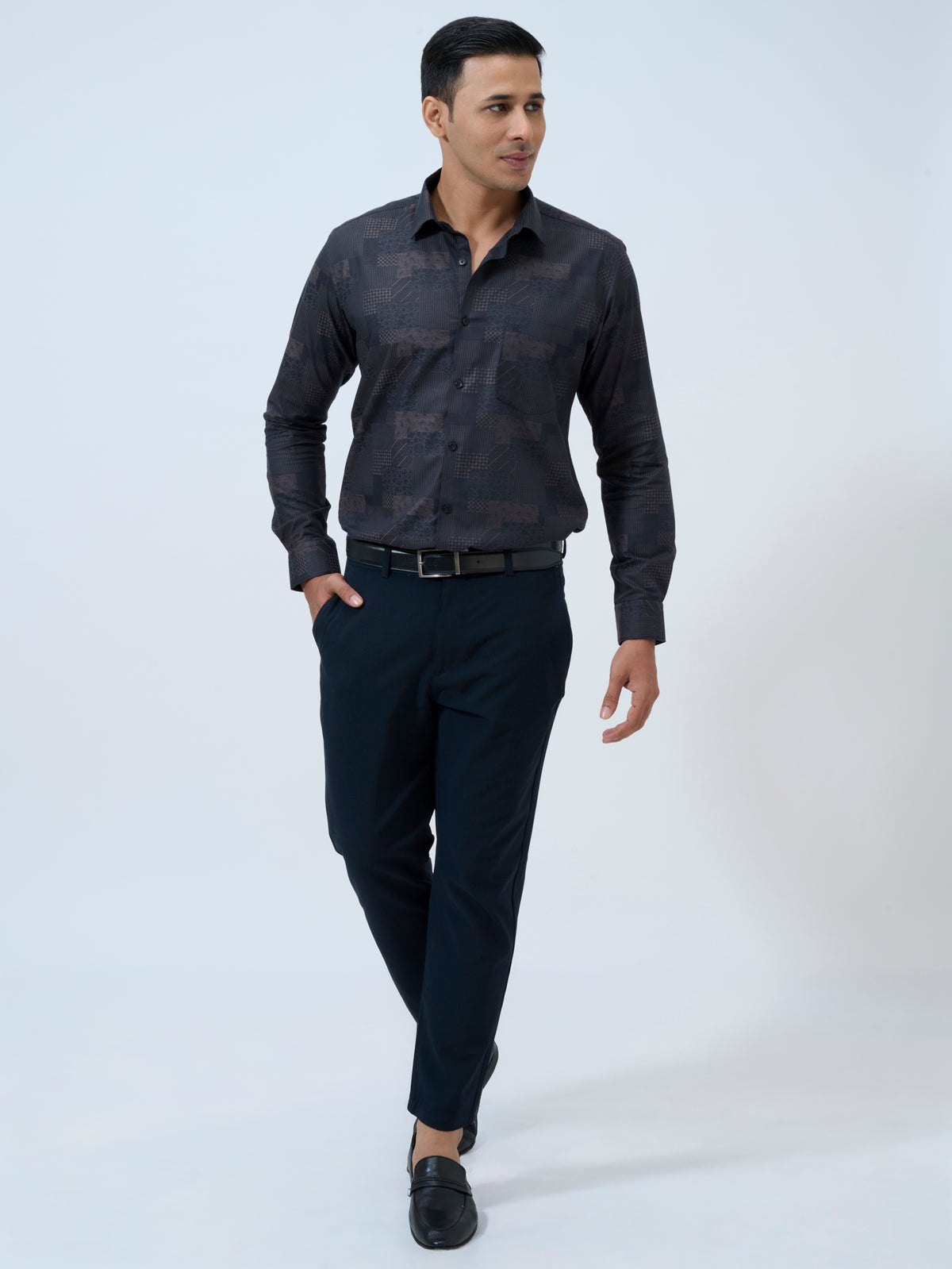 Blue Graphite Patchwork Shirt