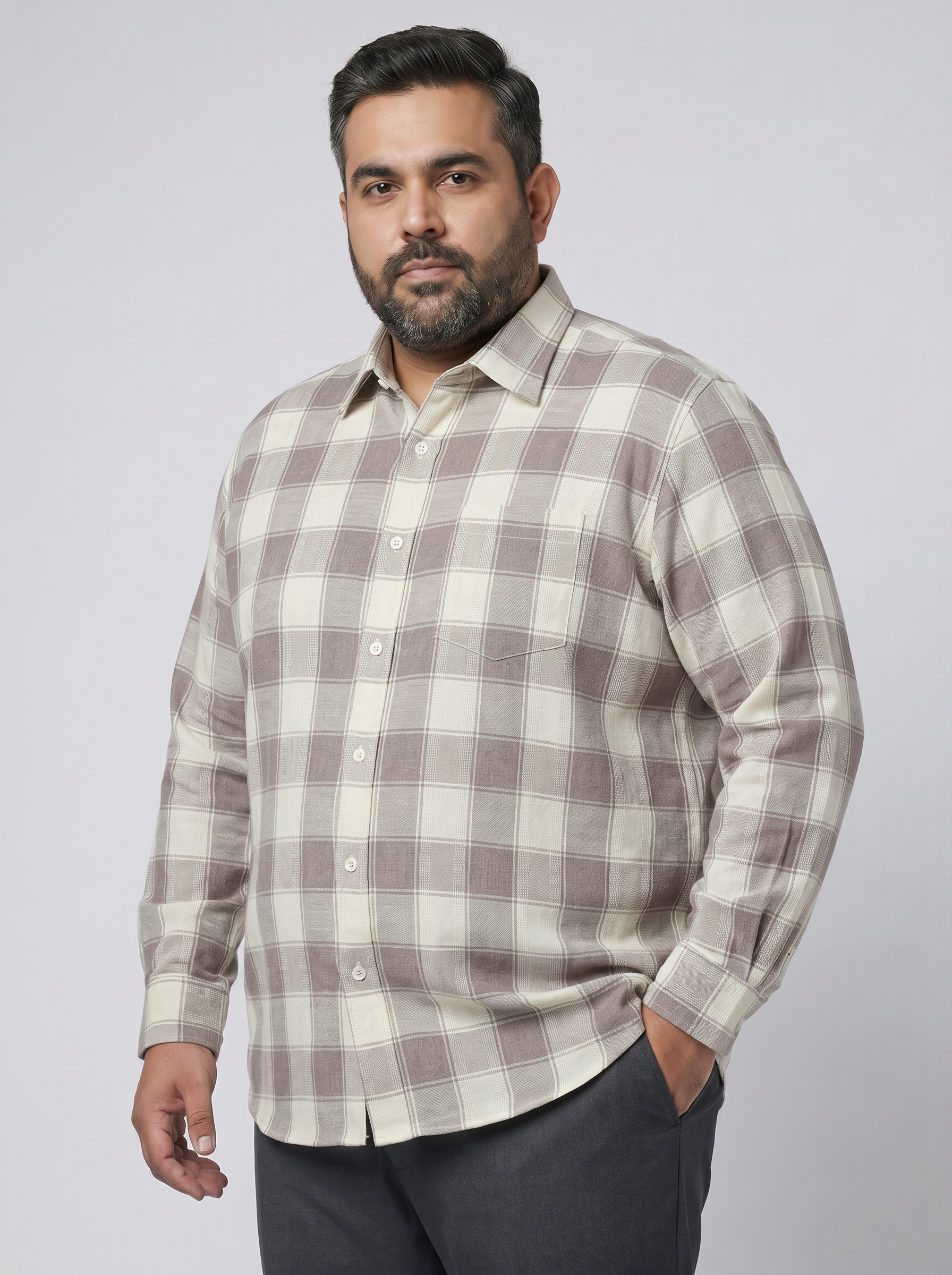 Greige Brown Check Shirt