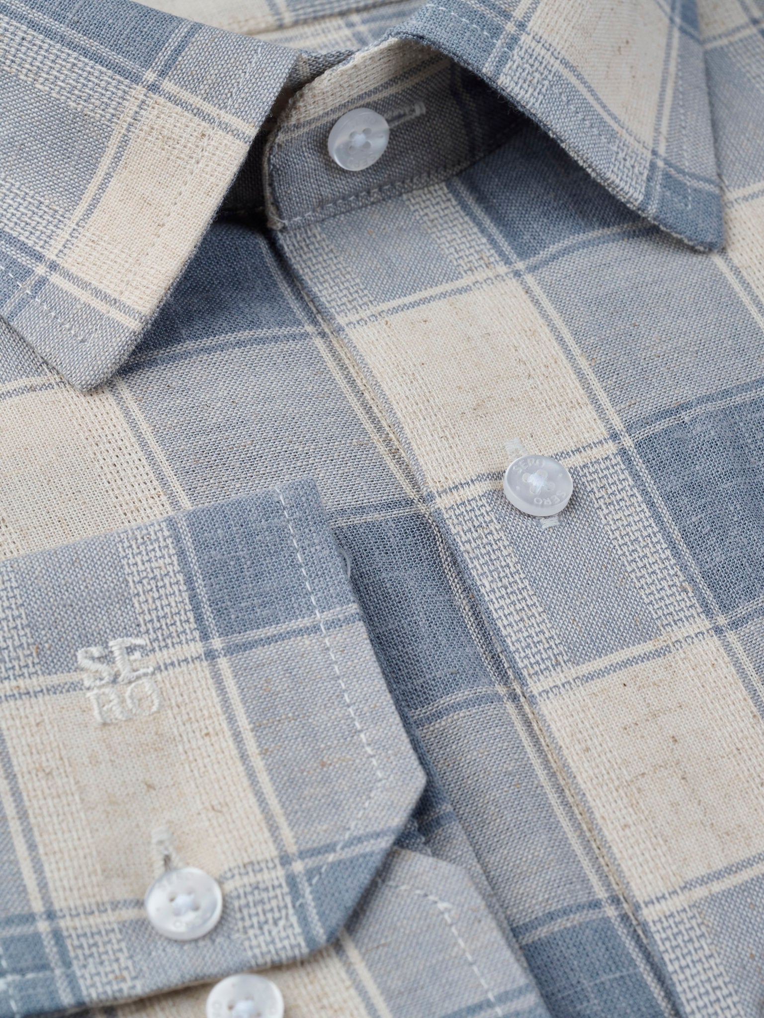 Greige Blue Check Shirt