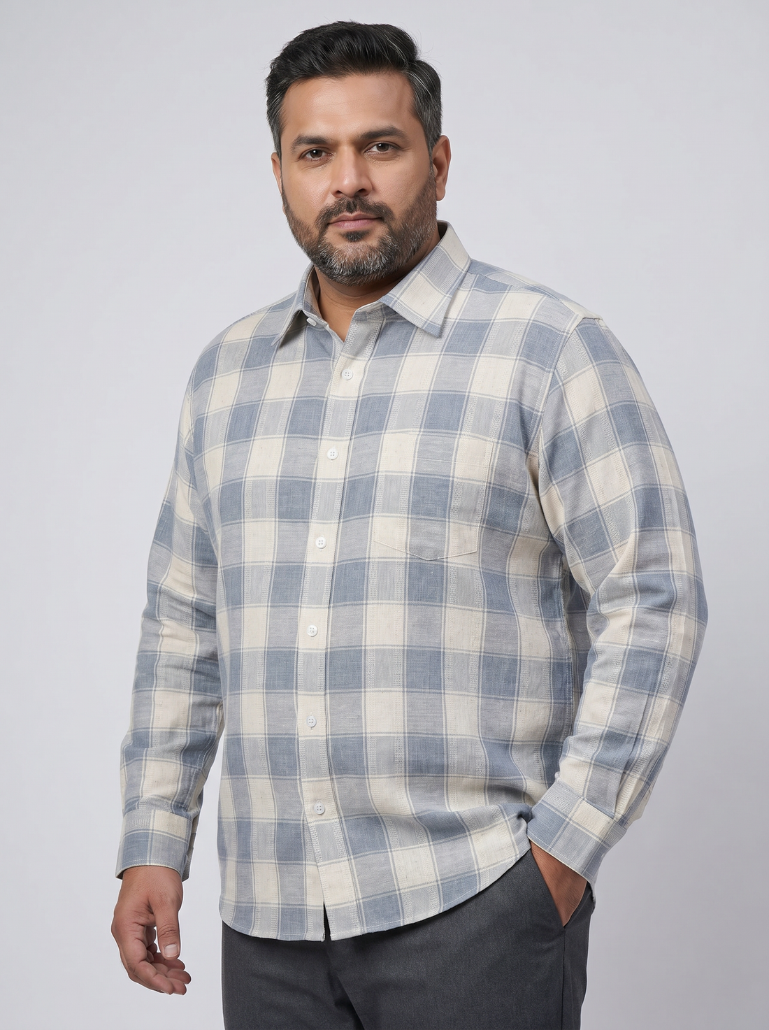 Greige Blue Check Shirt