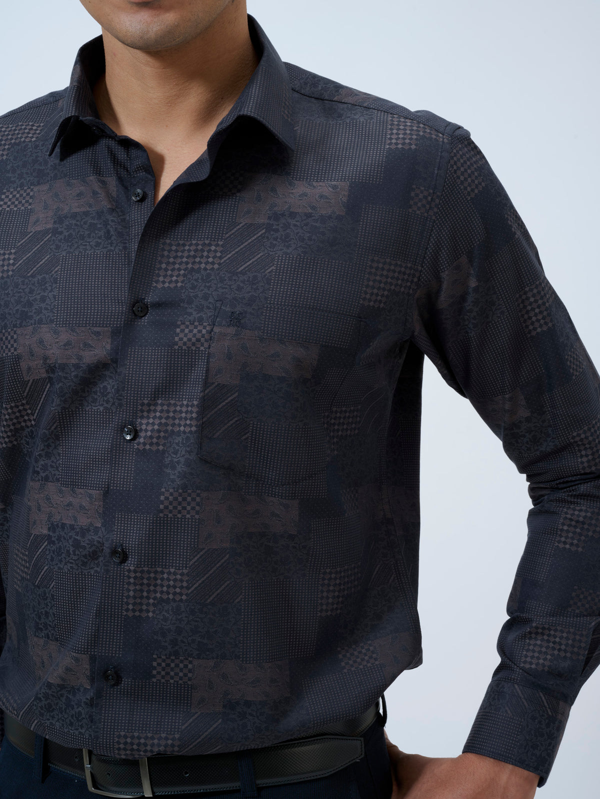 Blue Graphite Patchwork Shirt